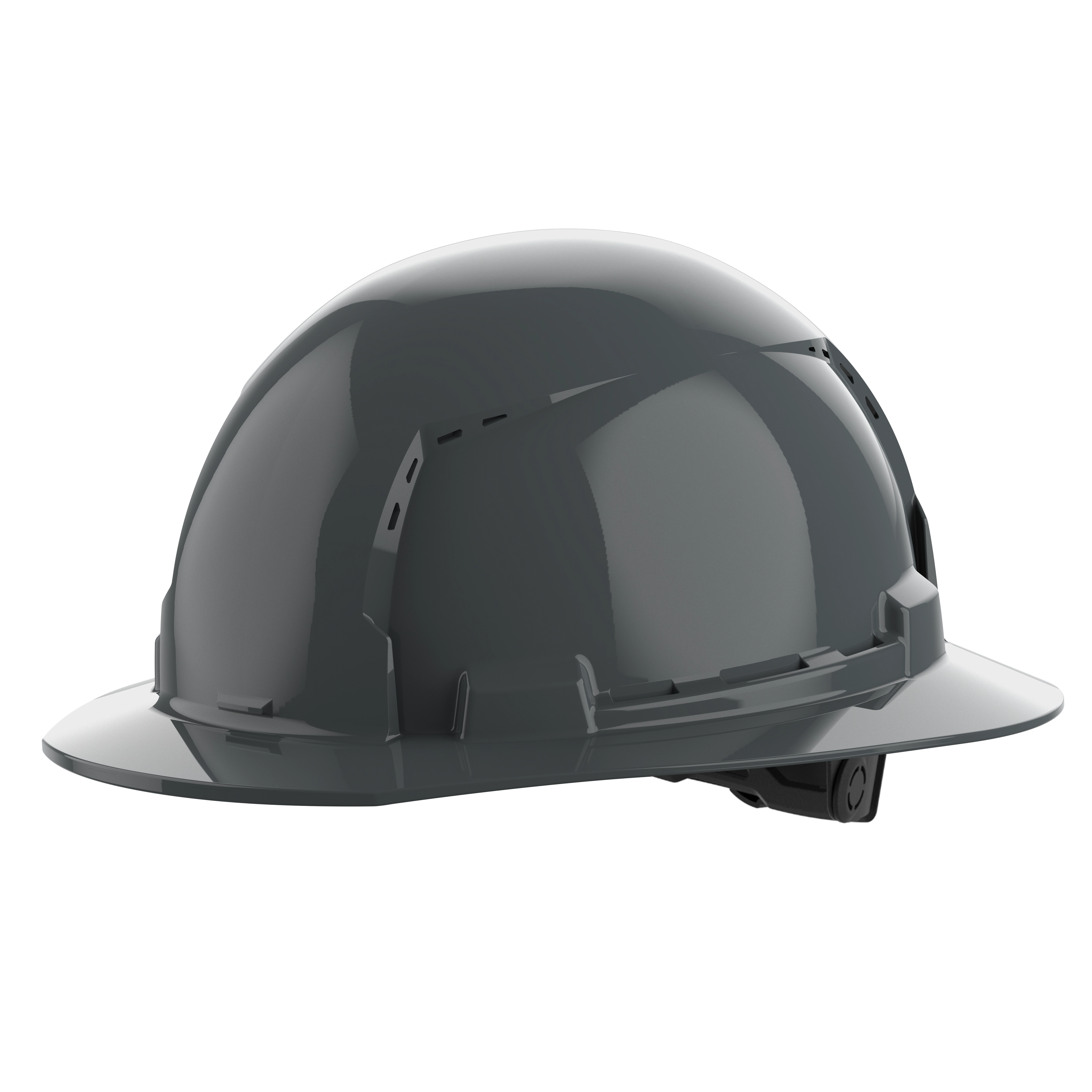 BOLT Gray Full Brim Vented Hard Hat w/6pt Ratcheting Suspension (USA) - Type 1, Class C on a plain background