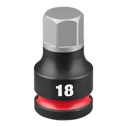 SHOCKWAVE Impact Duty 1/2" Drive 2" Hex 18mm Bit Socket features a black body with a red ring near the base and a silver hexagonal head.
