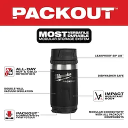 PACKOUT 12oz Insulated Bottle with Sip Lid featuring double-wall vacuum insulation, leakproof sip lid, and impact-resistant body.