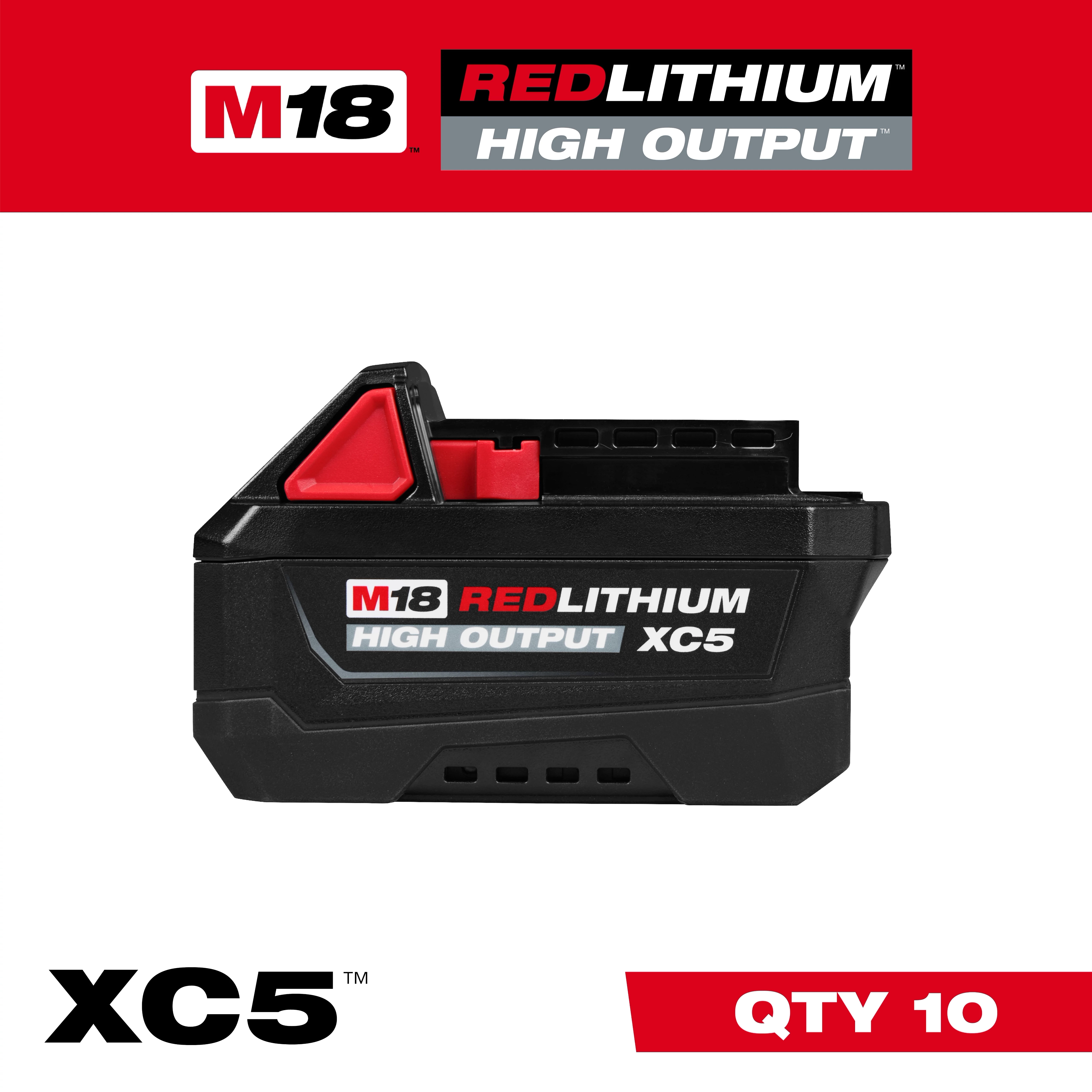 M18 REDLITHIUM HIGH OUTPUT XC5 Battery (10Pk) shown as a single rectangular power tool battery pack.