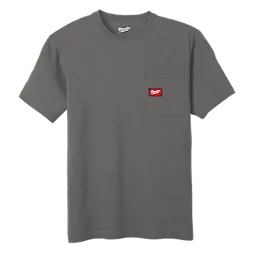 Gray Heavy Duty Pocket T-Shirt with a red logo on the chest pocket and brand name on the inside collar.