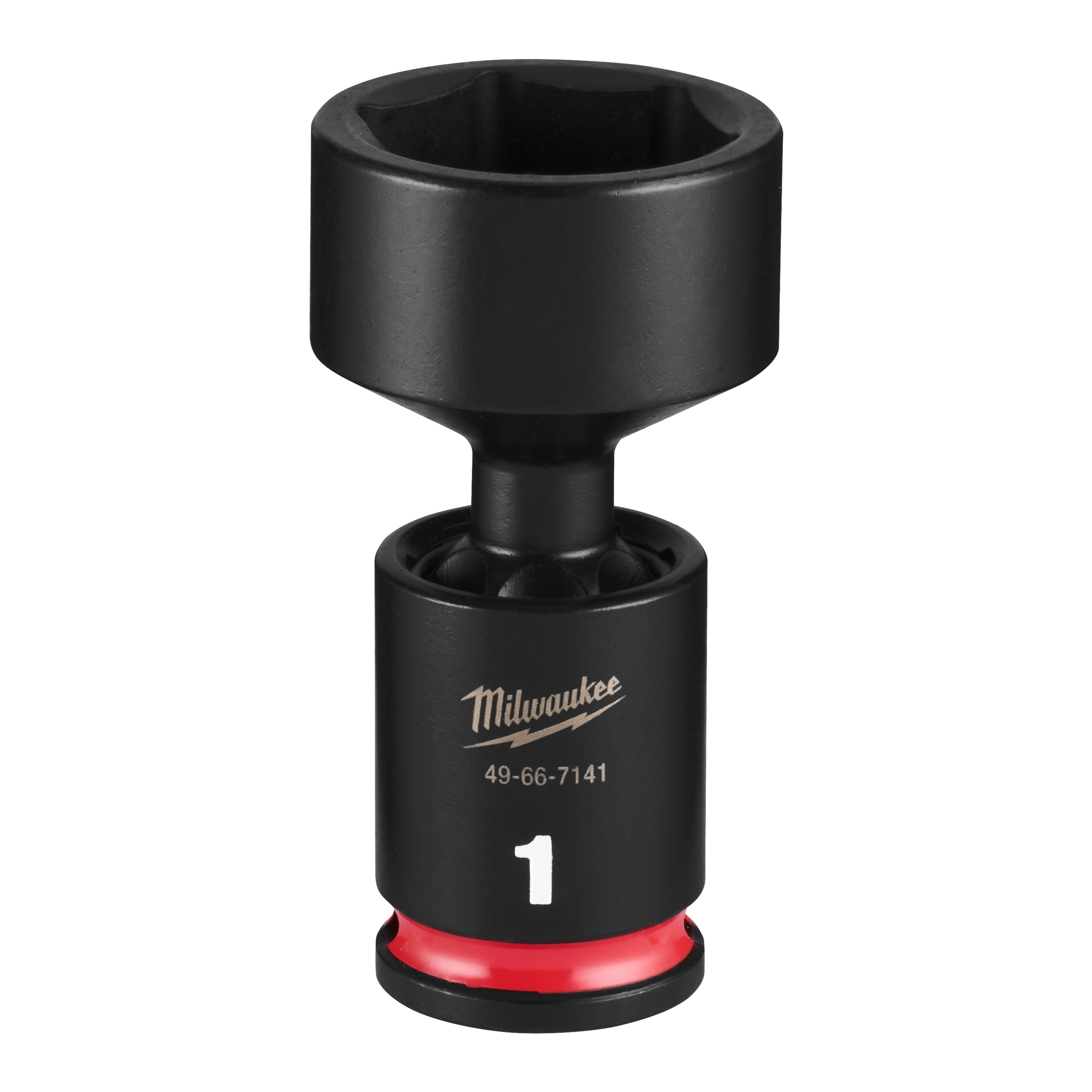 SHOCKWAVE Impact Duty 3/8" Drive 1" Standard Swivel Socket standing upright with a red band near the base.