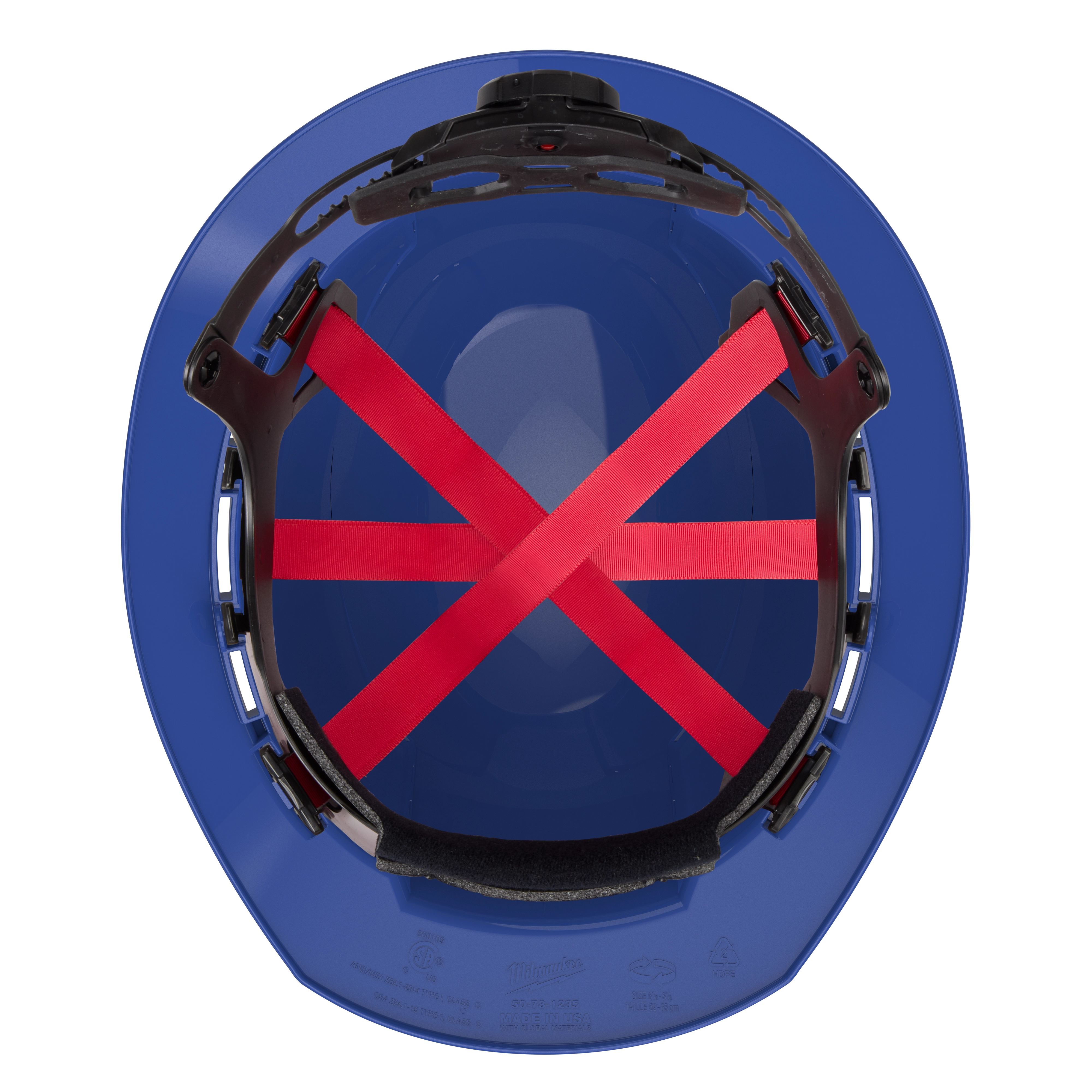 Top view of BOLT Blue Full Brim Vented Hard Hat w/6pt Ratcheting Suspension (USA) - Type 1, Class C