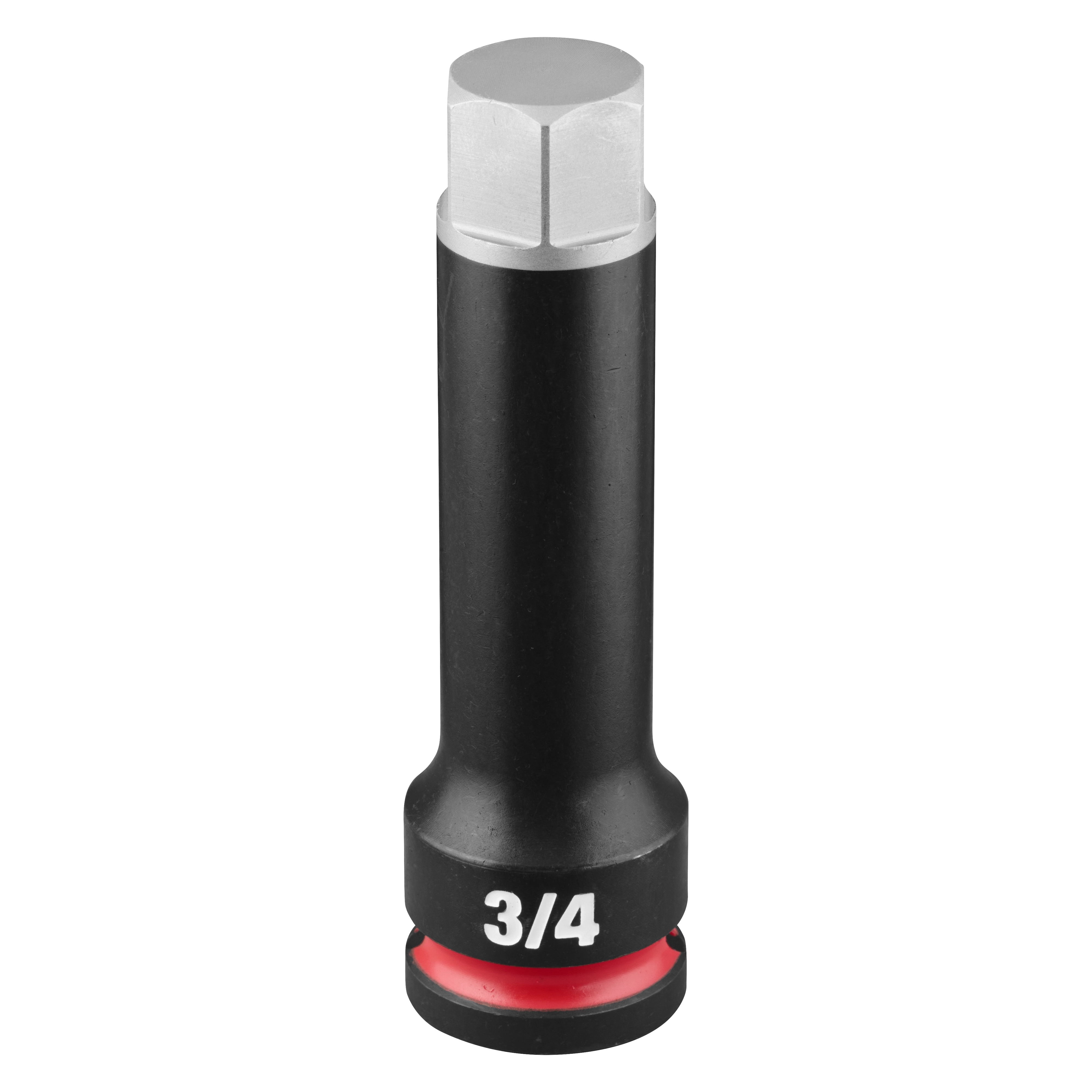 SHOCKWAVE Impact Duty 1/2" Drive 4" Hex 3/4" Bit Socket standing upright with 3/4 marking near the base.