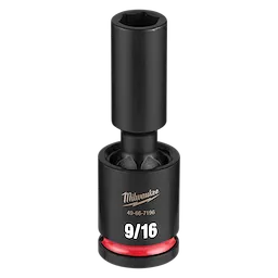 SHOCKWAVE Impact Duty 1/2" Drive 9/16" Deep Swivel Socket standing upright with a red ring near the base.