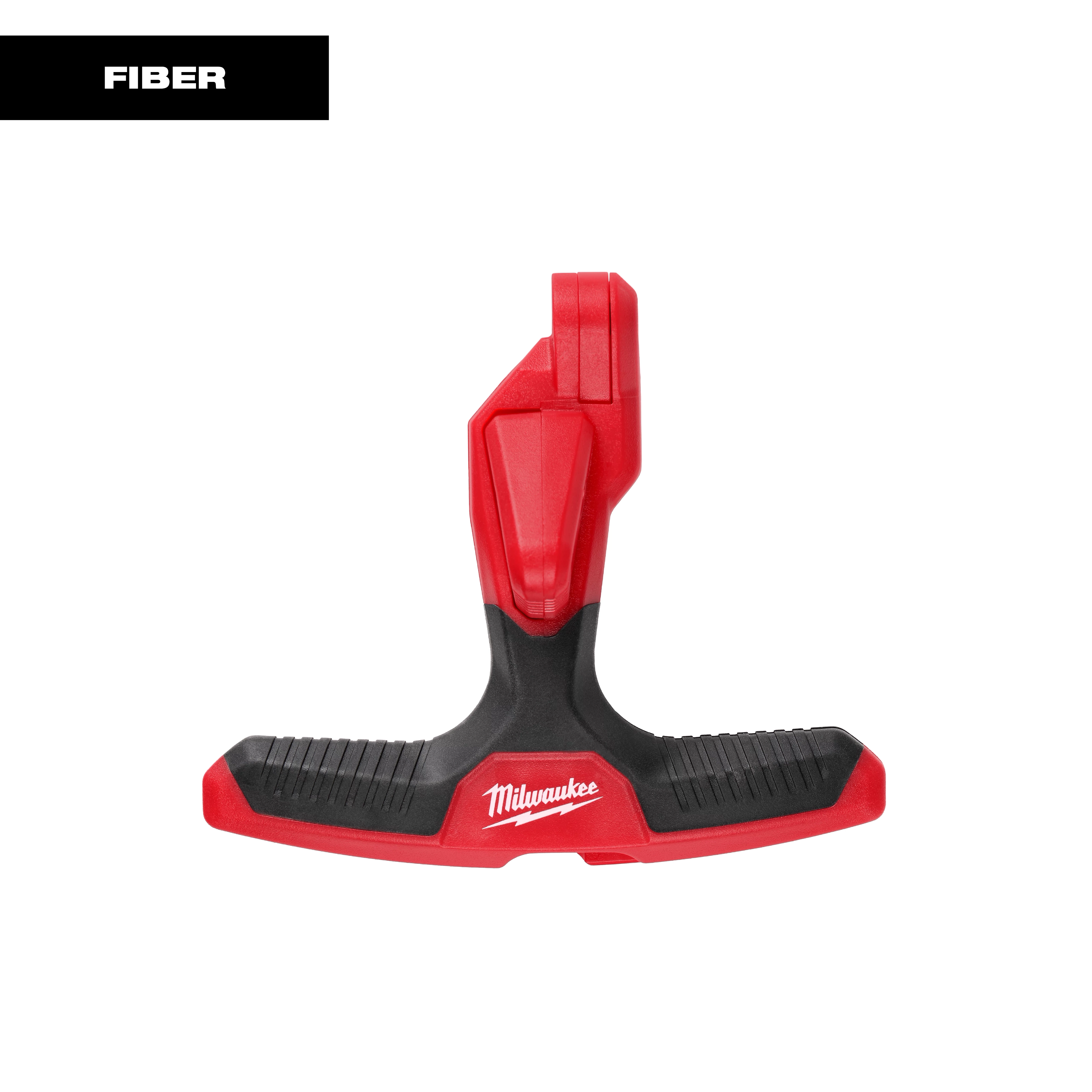 The image shows a red and black Milwaukee Fiber Optic Drop Cable Slitter with a T-shaped handle designed for cutting fiber optic cables.