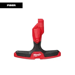 The image shows a red and black Milwaukee Fiber Optic Drop Cable Slitter with a T-shaped handle designed for cutting fiber optic cables.