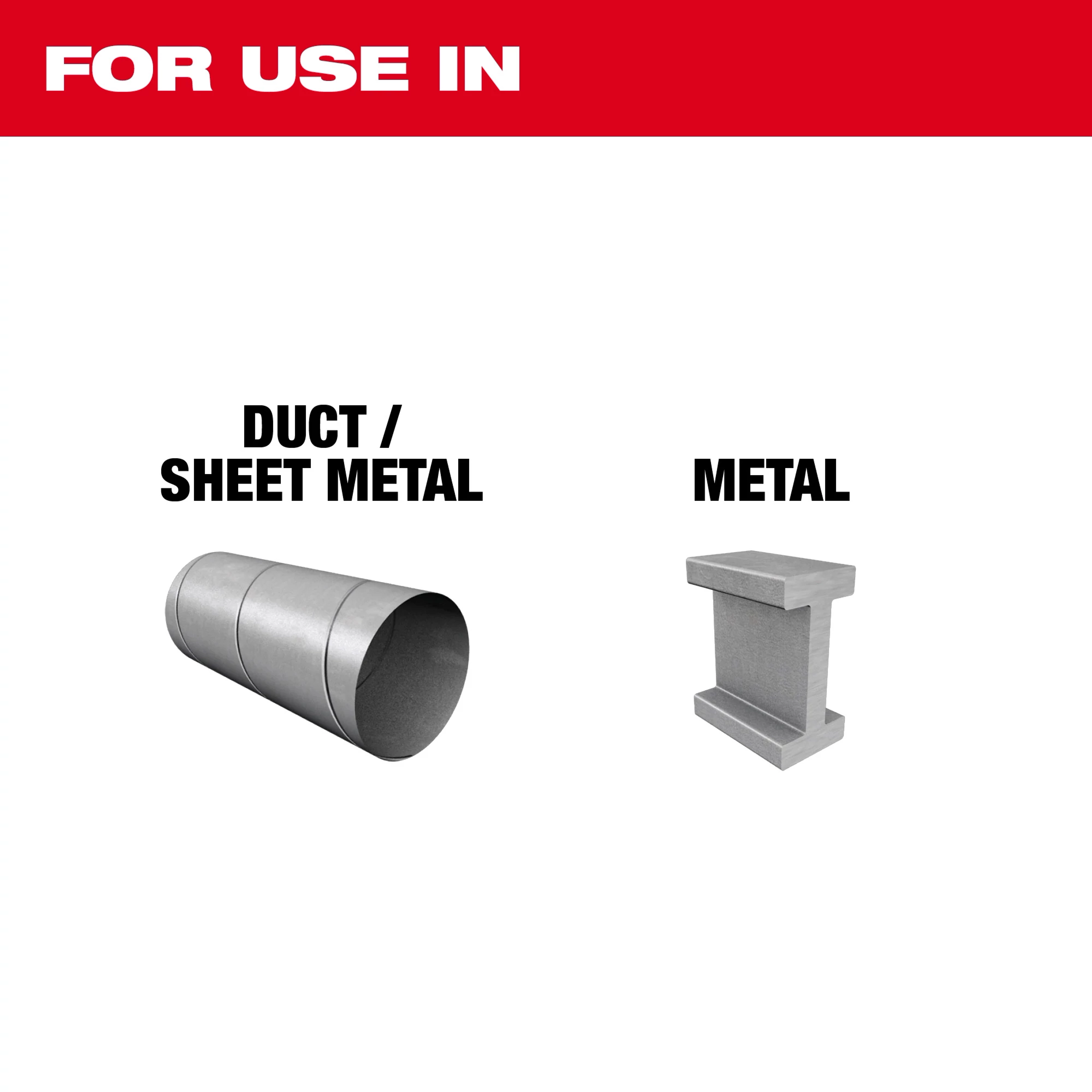 Duct/Sheet Metal and Metal For Use In, with images of a cylindrical duct piece and an I-beam to illustrate materials.