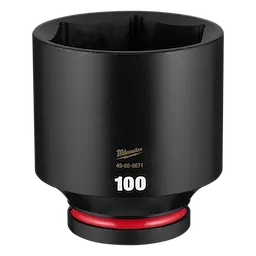SHOCKWAVE Impact Duty 1" Drive 100mm Deep 6 Point Socket standing upright with 100 marking and red ring near base.