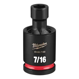 SHOCKWAVE Impact Duty 1/2" Drive 7/16" Standard Swivel Socket standing upright with 7/16 marking and red band near base.
