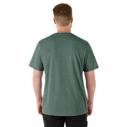 A man is shown from the back wearing a green FREEFLEX Hybrid Work Tee - Short Sleeve. The tee features a straight hem and short sleeves.