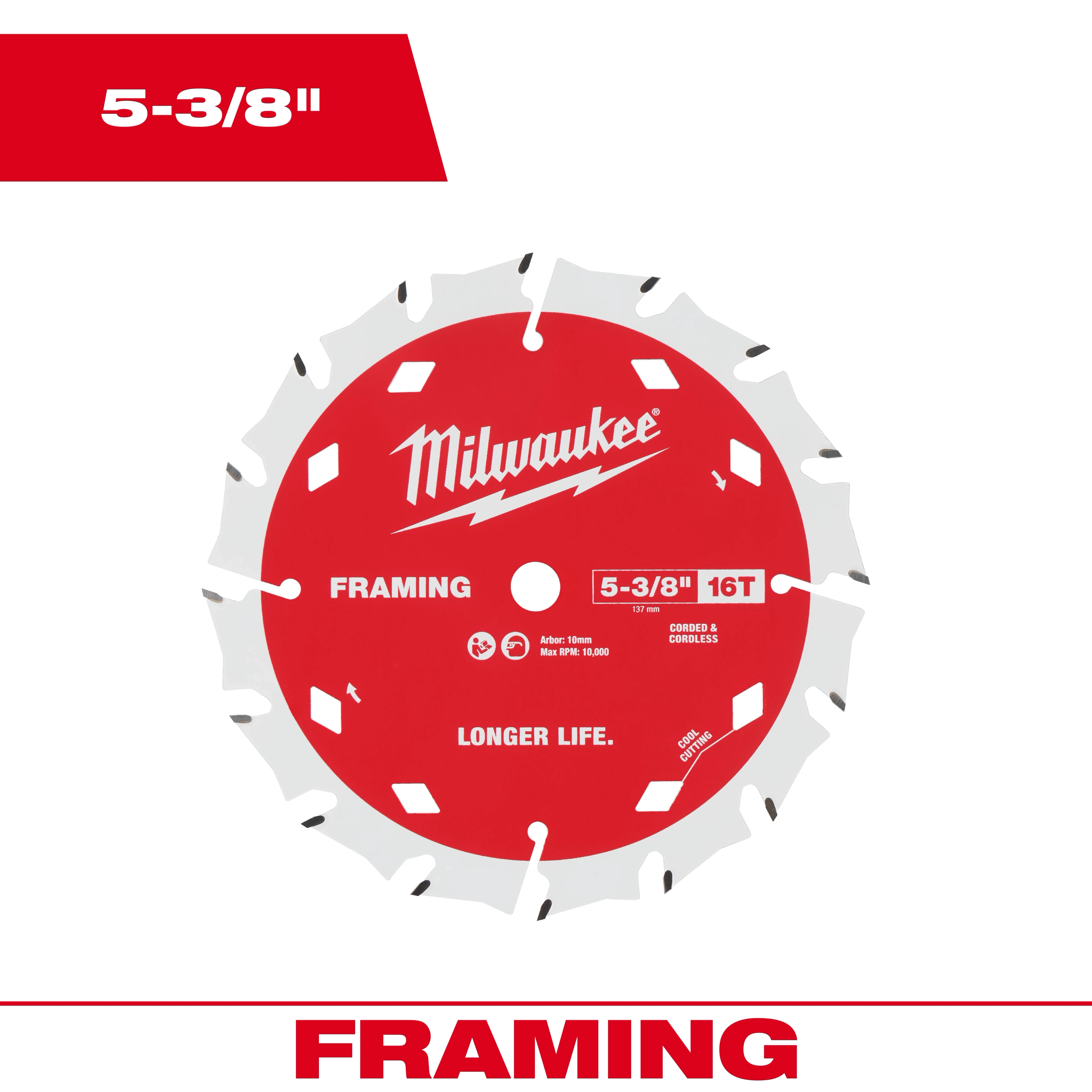 5-3/8" 16T Framing Circular Saw Blade with alternating teeth displayed against a plain background.