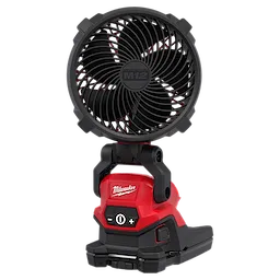 M12 BRUSHLESS MOUNTING FAN standing upright with a circular grille and adjustable base.