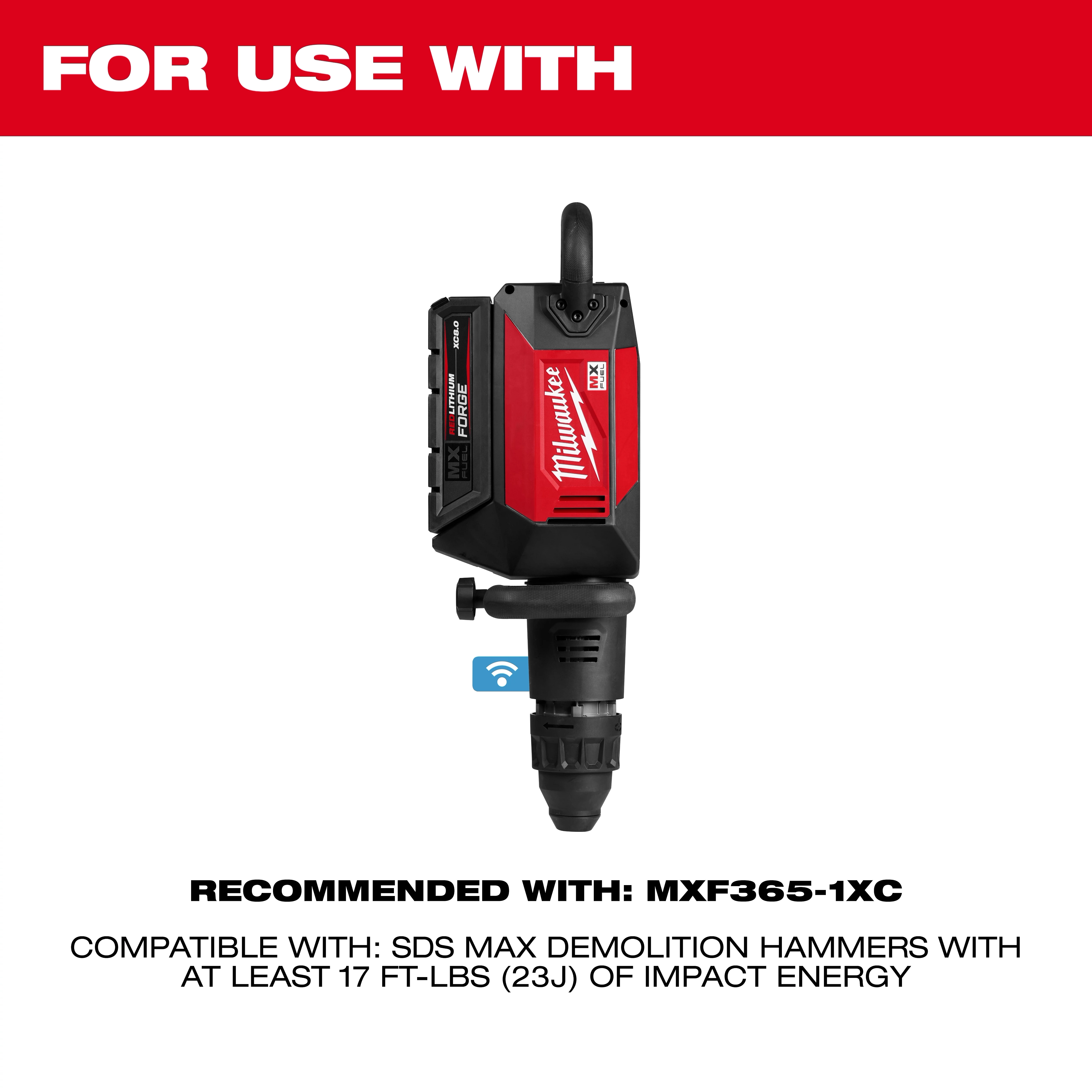 SDS Max Side Load Ground Rod Driver recommended for MXF365-1XC, compatible with SDS Max demolition hammers with minimum 17 ft-lbs impact energy.