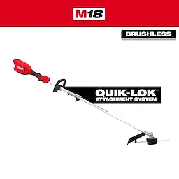 M18 QUIK-LOK Brushless 15” String Trimmer displayed diagonally on a plain background.