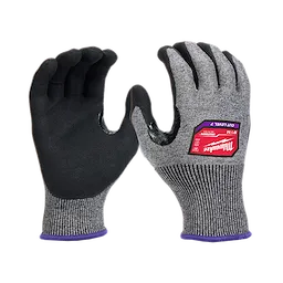 Cut Level 7 High-Dexterity Nitrile Dipped Gloves - M in gray with black nitrile coating on palms and fingers, shown front and back.