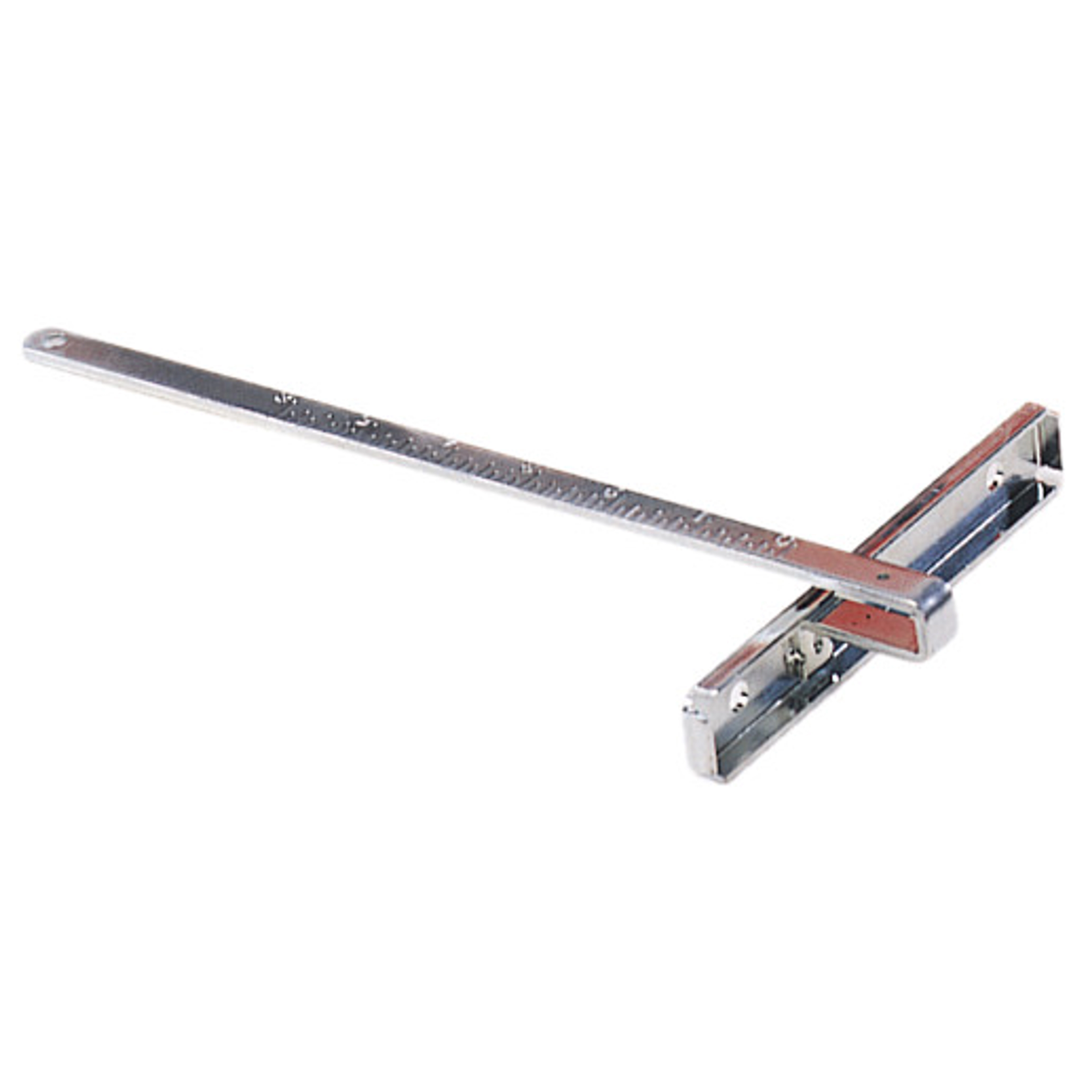 Rip Fence Kit, a metal device for guiding wood cuts, featuring an adjustable straight bar and perpendicular clamp attachment.