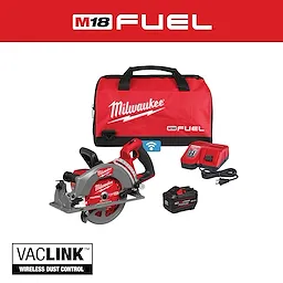 M18 FUEL 7-1/4" Rear Handle Circular Saw w/ONE-KEY. Features a red and black design with wireless dust control capability.
