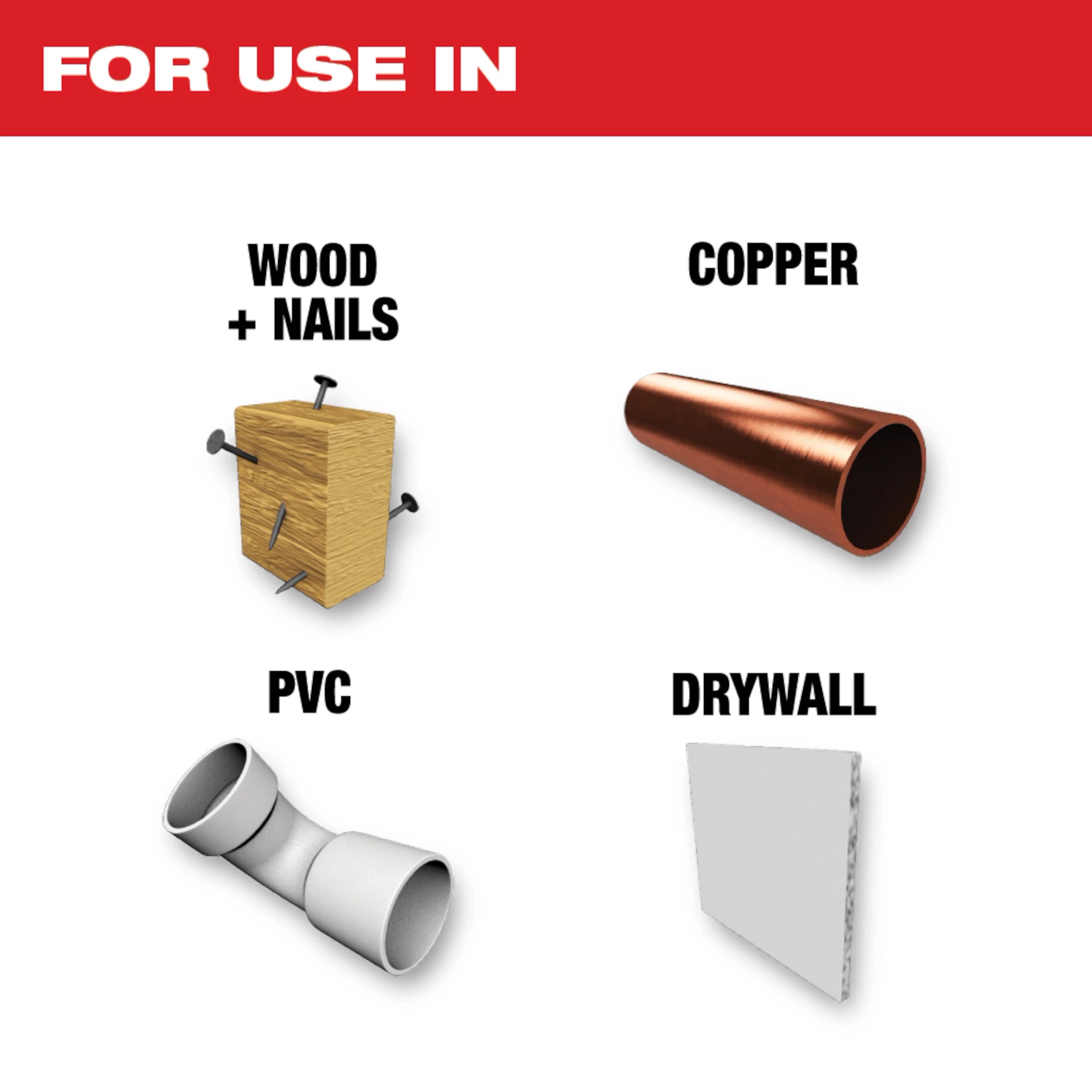 Bi-Metal Titanium Enhanced Multi-Material Blade is suitable for cutting wood with nails, copper pipes, PVC, and drywall.