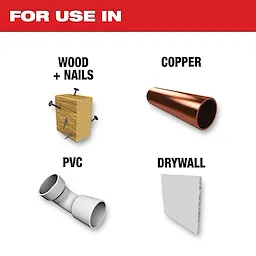 Bi-Metal Titanium Enhanced Multi-Material Blade is suitable for cutting wood with nails, copper pipes, PVC, and drywall.