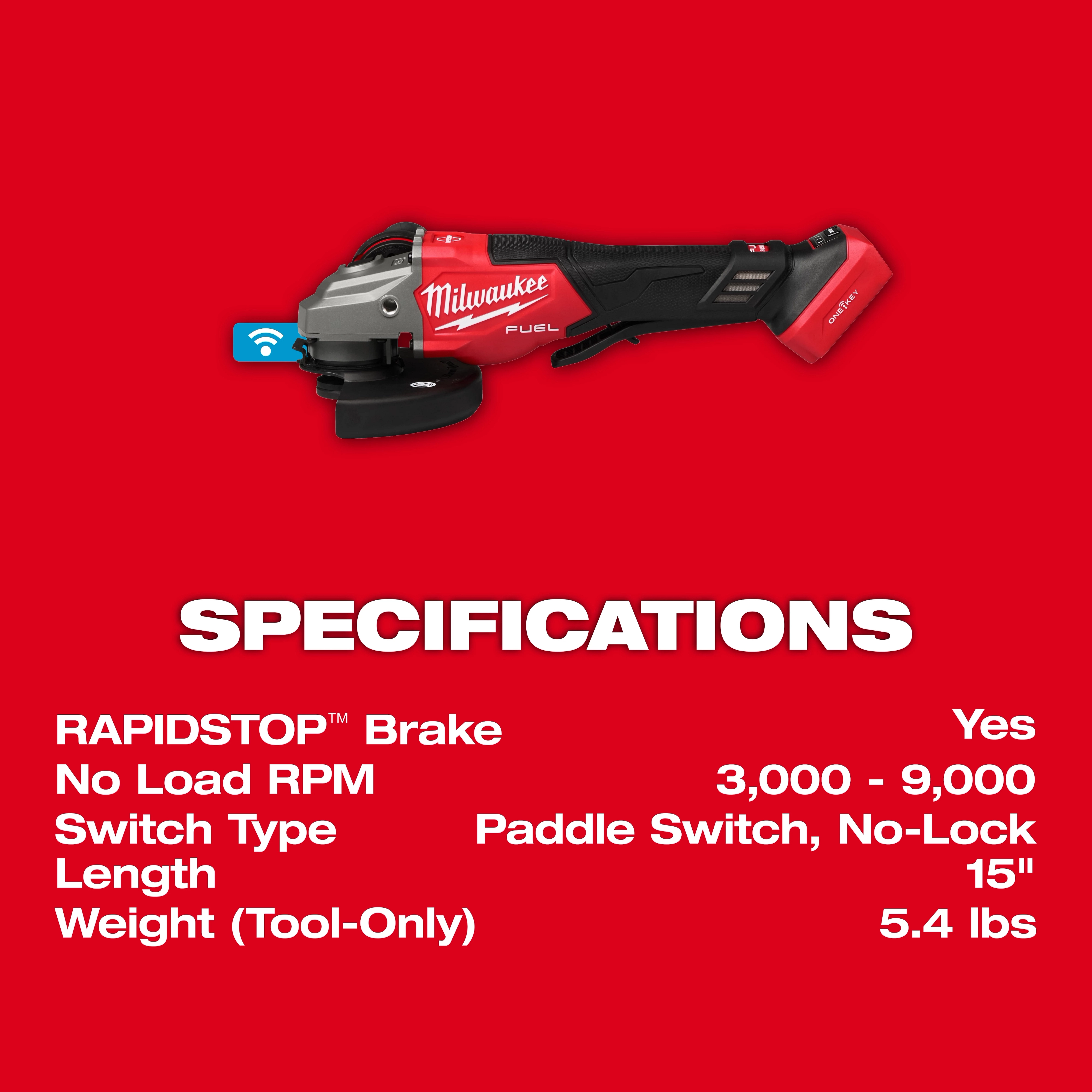 M18 FUEL™ 4-1/2"-6" Variable Speed Braking Grinder, Paddle Switch w/ ONE-KEY™