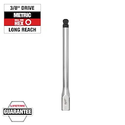 3/8" Drive 9mm Long Ball End Hex Bit Socket with a long reach and metric measurement. Displayed next to "Lifetime Guarantee" badge.