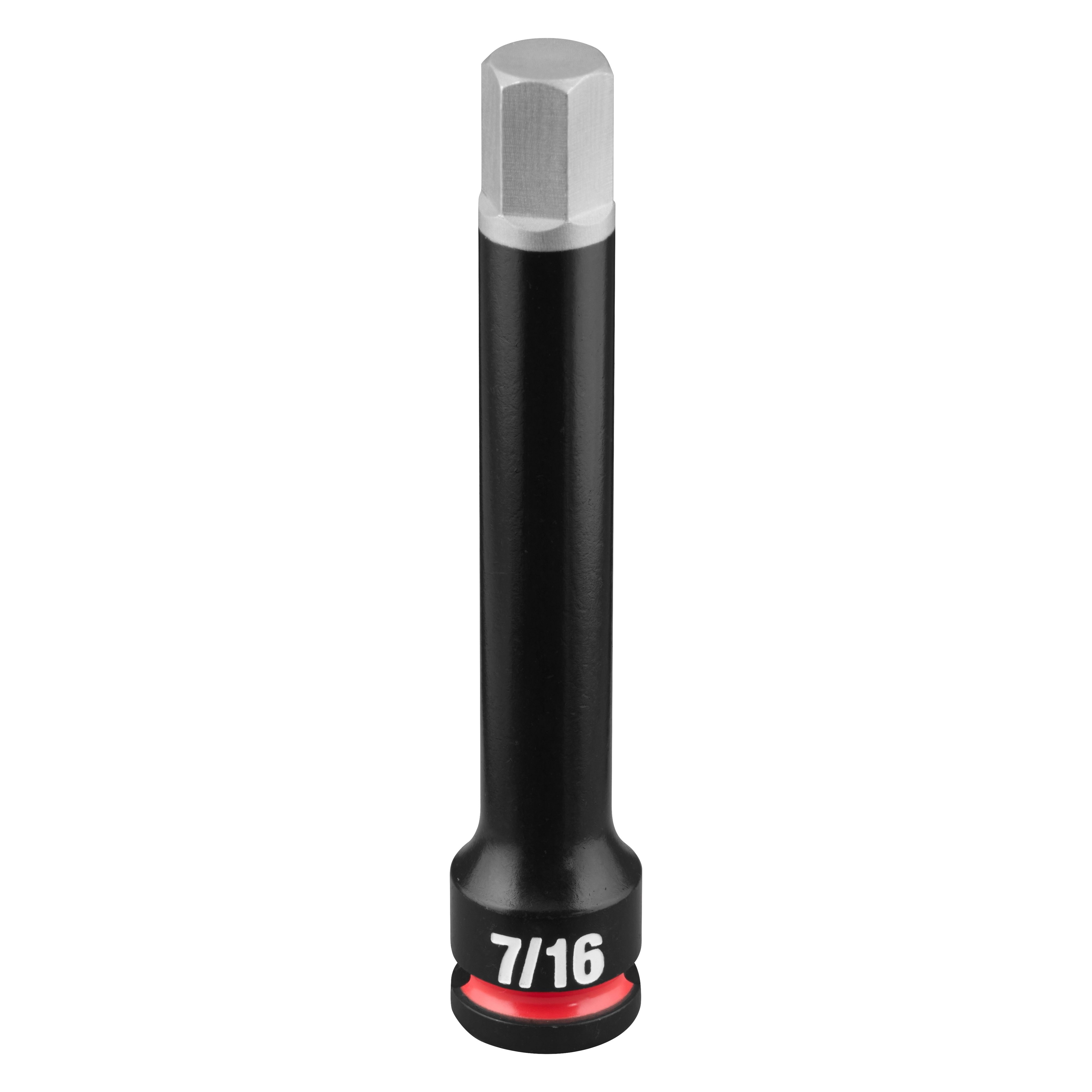 SHOCKWAVE Impact Duty 3/8" Drive 4" Hex 7/16" Bit Socket standing upright on a plain background.