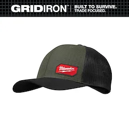 GRIDIRON Snapback Trucker Hat with curved bill and mesh back panel on a plain white background.