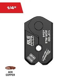 The 1/4" RLS® Pivoting Press Ring is black with printed specifications. It is compatible with ACR and copper materials.