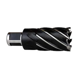HSS Angular Cutter with a cylindrical shank and spiral cutting teeth, used for precise metal drilling tasks.