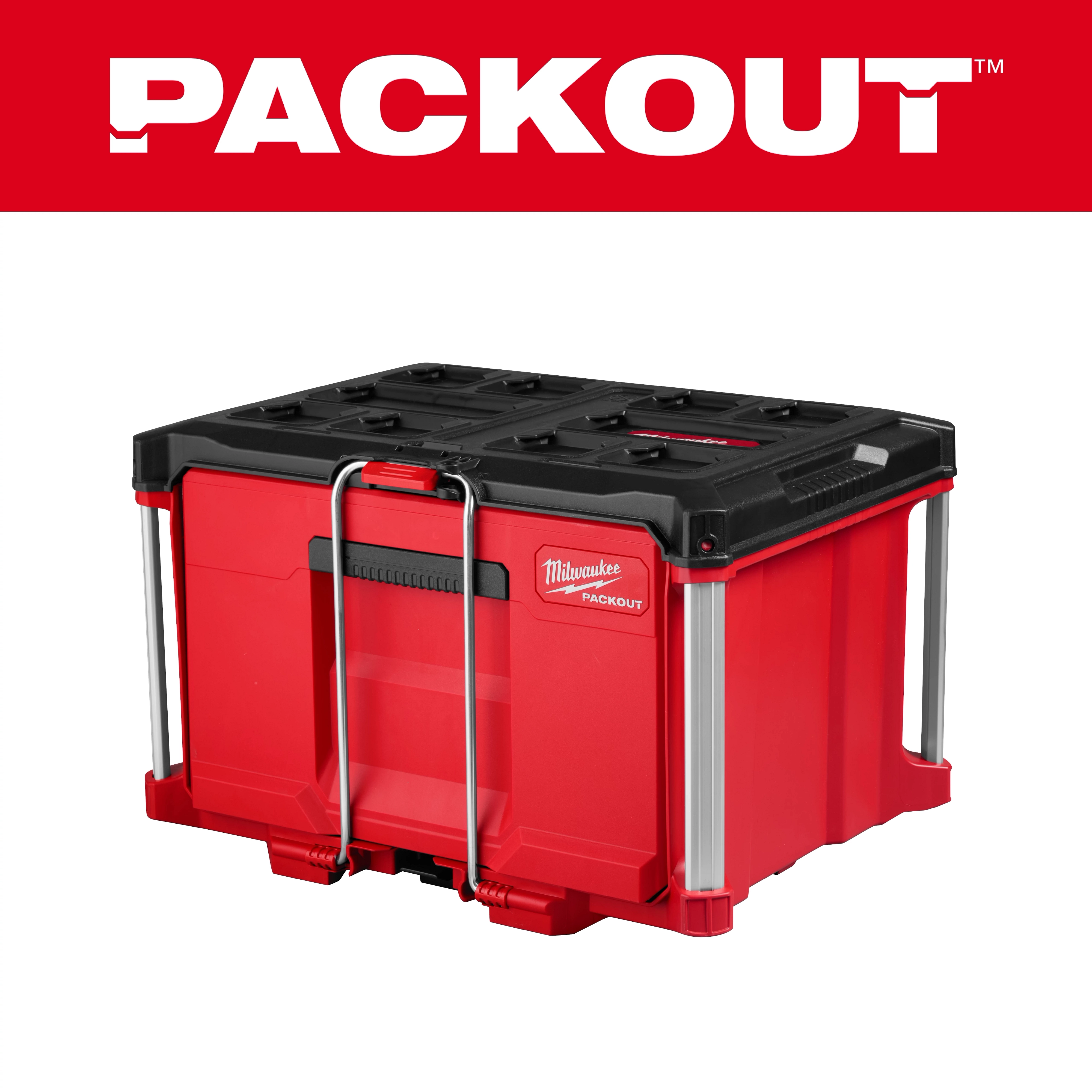 PACKOUT Single Drawer Tool Box with metal side rails and black top against a plain background.
