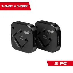Two Milwaukee 1-3/8" × 1-5/8" black metal cutting tools, labeled "NO STAINLESS," with
