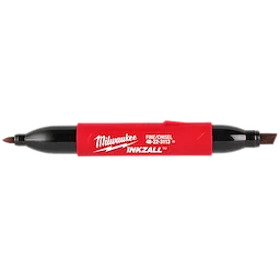 The INKZALL™ Double Sided Black Jobsite Marker – Fine Point & Chisel Tip features a red casing with the brand name in white. It has a black fine point tip on one end and a chisel tip on the other for versatile marking options.