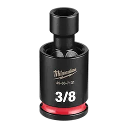 Black SHOCKWAVE Impact Duty 3/8" Drive 3/8" Standard Swivel Socket with white 3/8 text and red ring base.