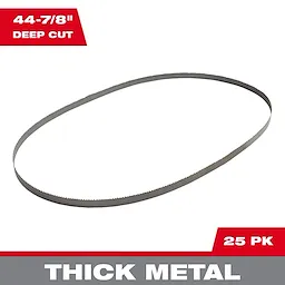 Band Saw Blade Main Image displays a 44-7/8" deep cut blade suitable for thick metal cutting, available in a 25-pack.