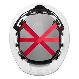 Top view of BOLT White Full Brim Vented Hard Hat w/6pt Ratcheting Suspension (USA) - Type 1, Class C
