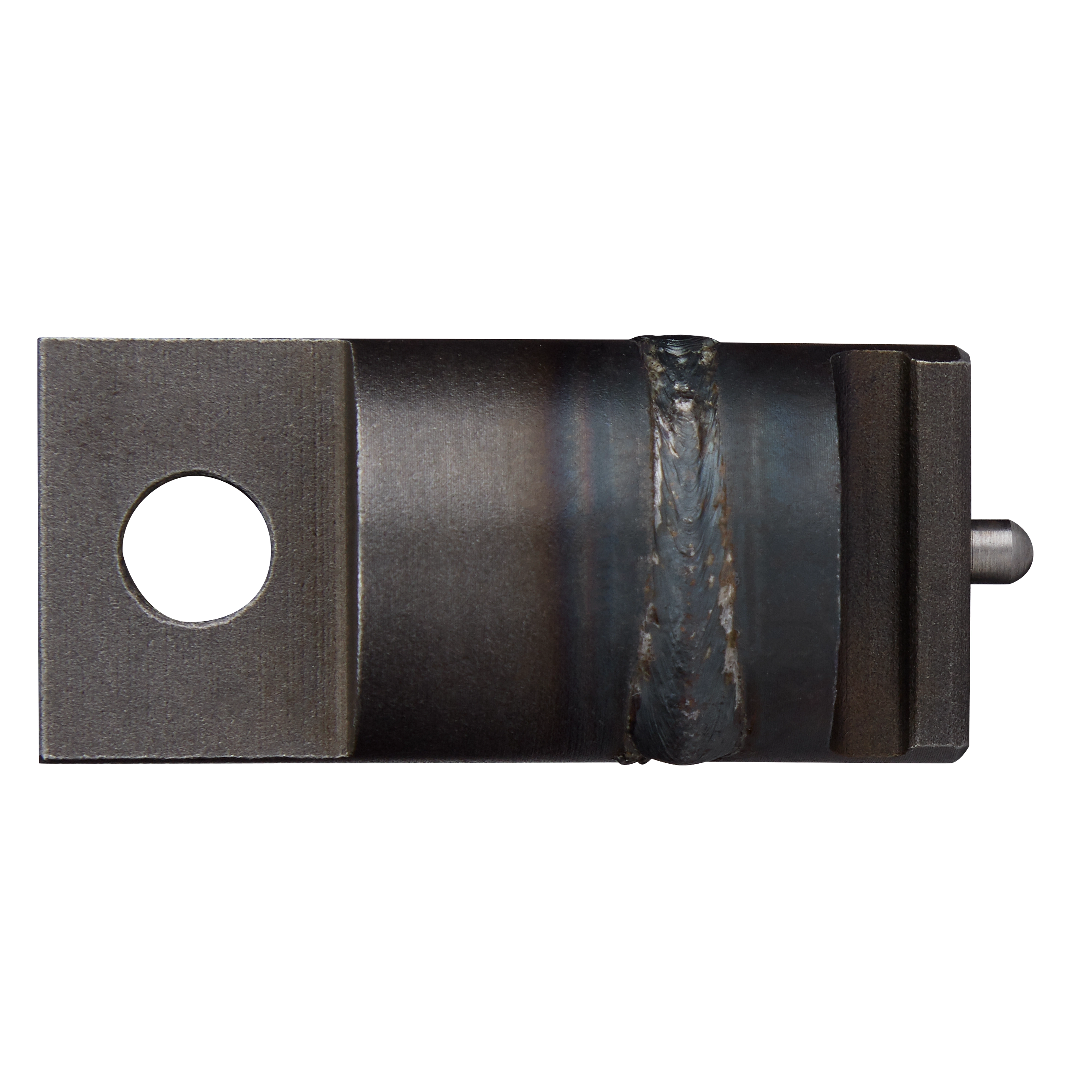 Anchor Adapter for General® Machines, a rectangular metallic component with a circular hole on one end and a welded seam in the middle. The adapter features a small protruding pin on the right side.
