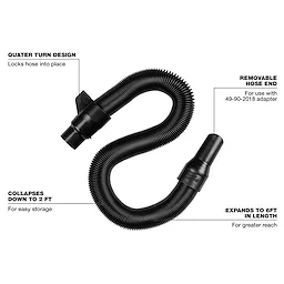1-1/4” x 2’ to 6’ Expandable Hose with removable hose end, collapses to 2 feet for storage, and features a quarter turn design.