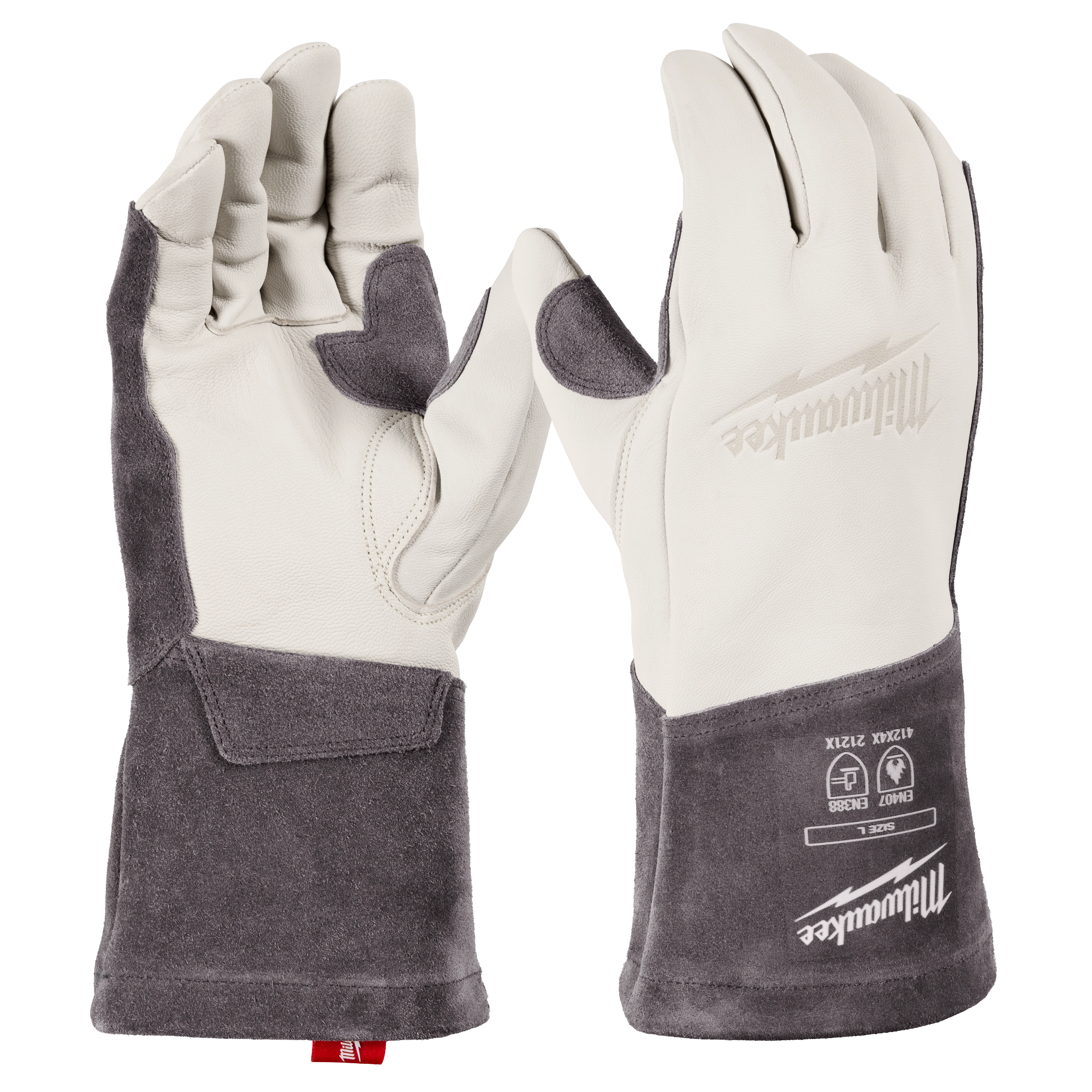 Pair of Goatskin Leather TIG Welding Gloves - S M L XL XXL with extended cuffs displayed upright.