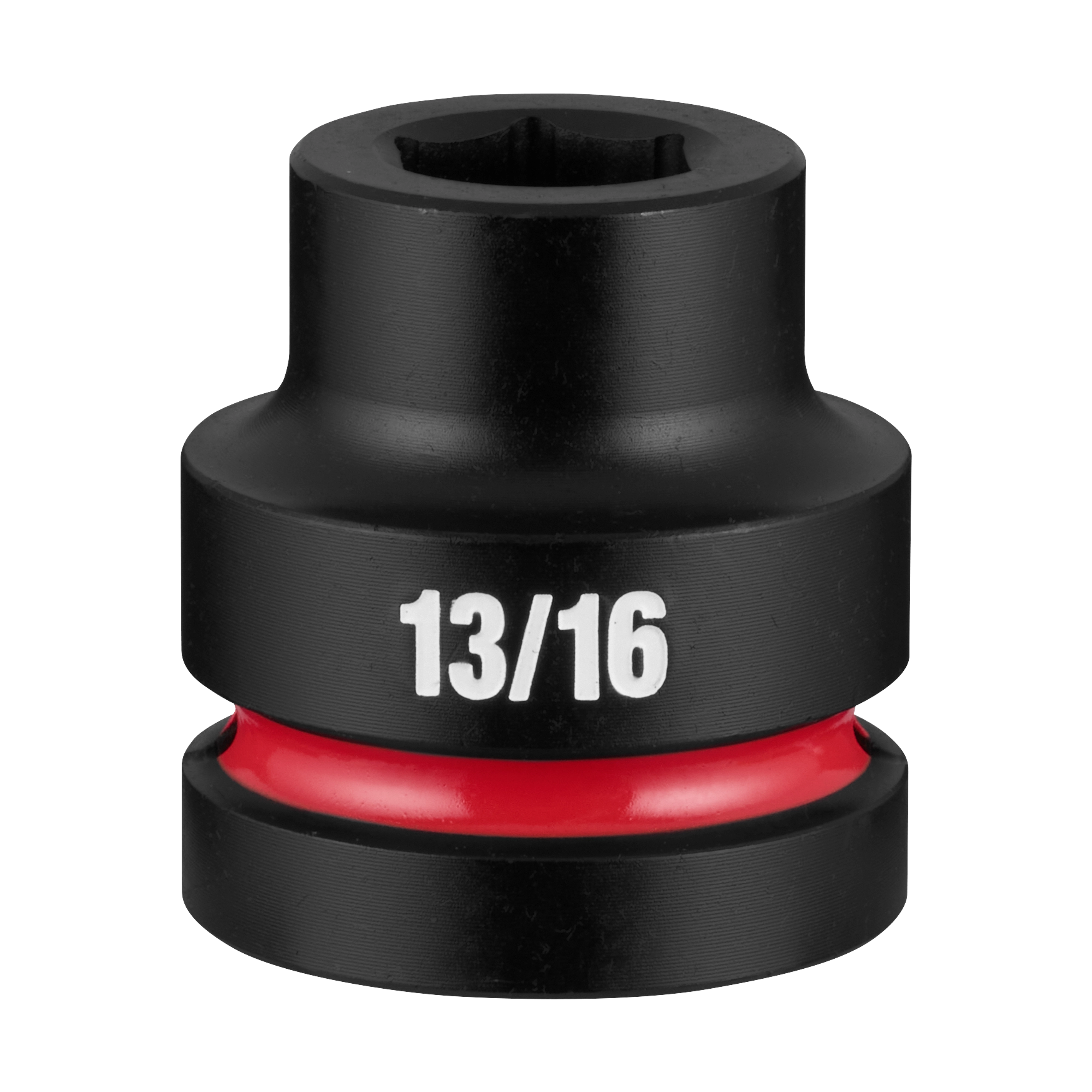 SHOCKWAVE Impact Duty 1" Drive 13/16" Standard 6 Point Socket, black with a red ring and 13/16 marking on the side.
