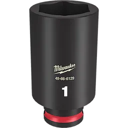 The 3/8 DR 1 DEEP IMPACT SOCKET is a black socket tool with the brand name and product number 49-66-6129 etched on its side. It features a red ring at the base and is designed for impact tools and heavy-duty use.