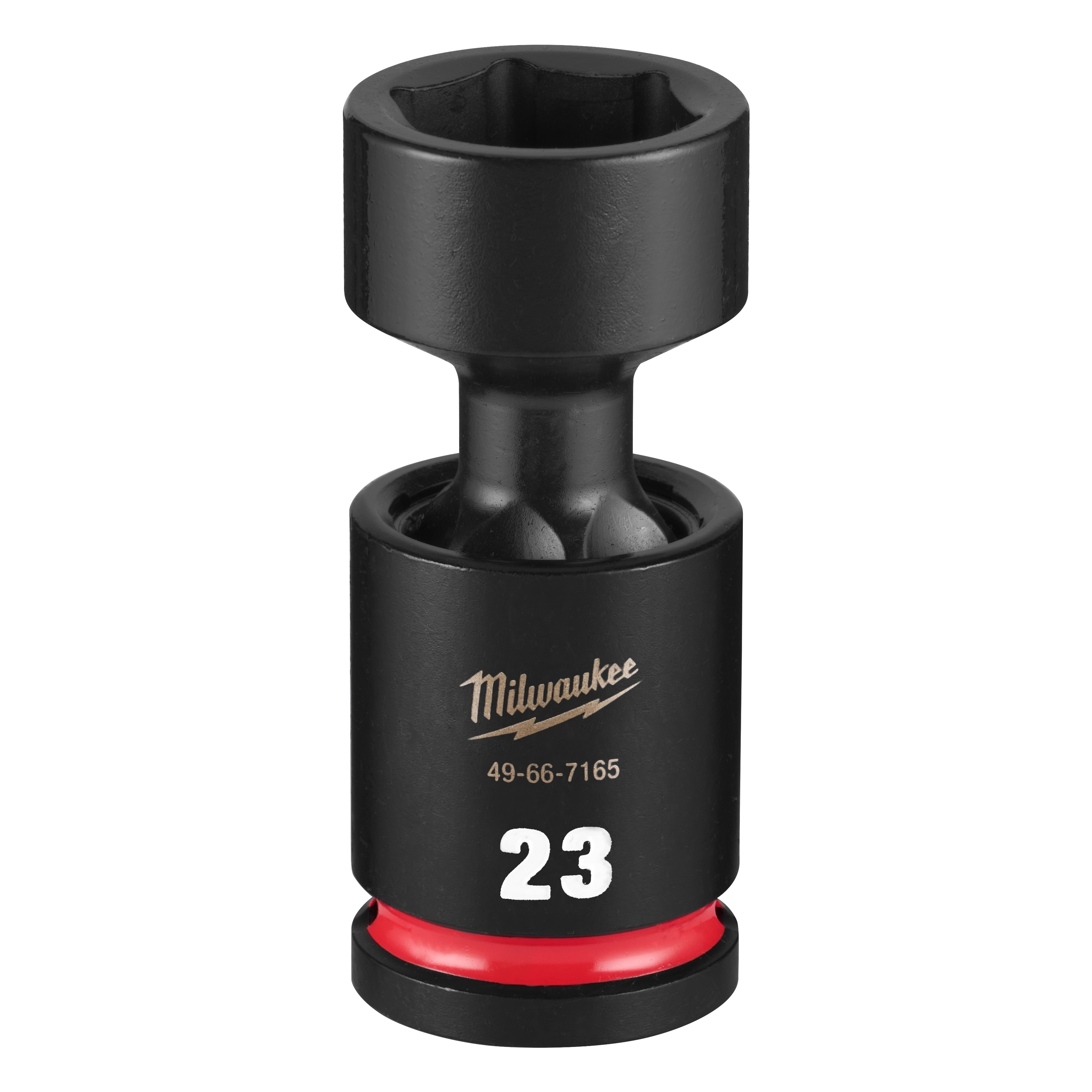 SHOCKWAVE Impact Duty 1/2" Drive 23MM Standard Swivel Socket standing upright with a red band near the base.