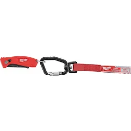 Red 5pc 2lb 1" Split Ring with a red utility knife, carabiner clip, and red tool lanyard, rated for up to 10 lbs/4.5 kg.
