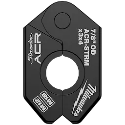7/8" Streamline® ACR Pivoting Press Ring by Milwaukee, featuring a black, pivoting design with markings indicating size and model. The ring shows inscriptions "Streamline ACR," "7/8" OD ACR-STRM x3x4," and the Milwaukee logo. Suitable for press fitting applications.