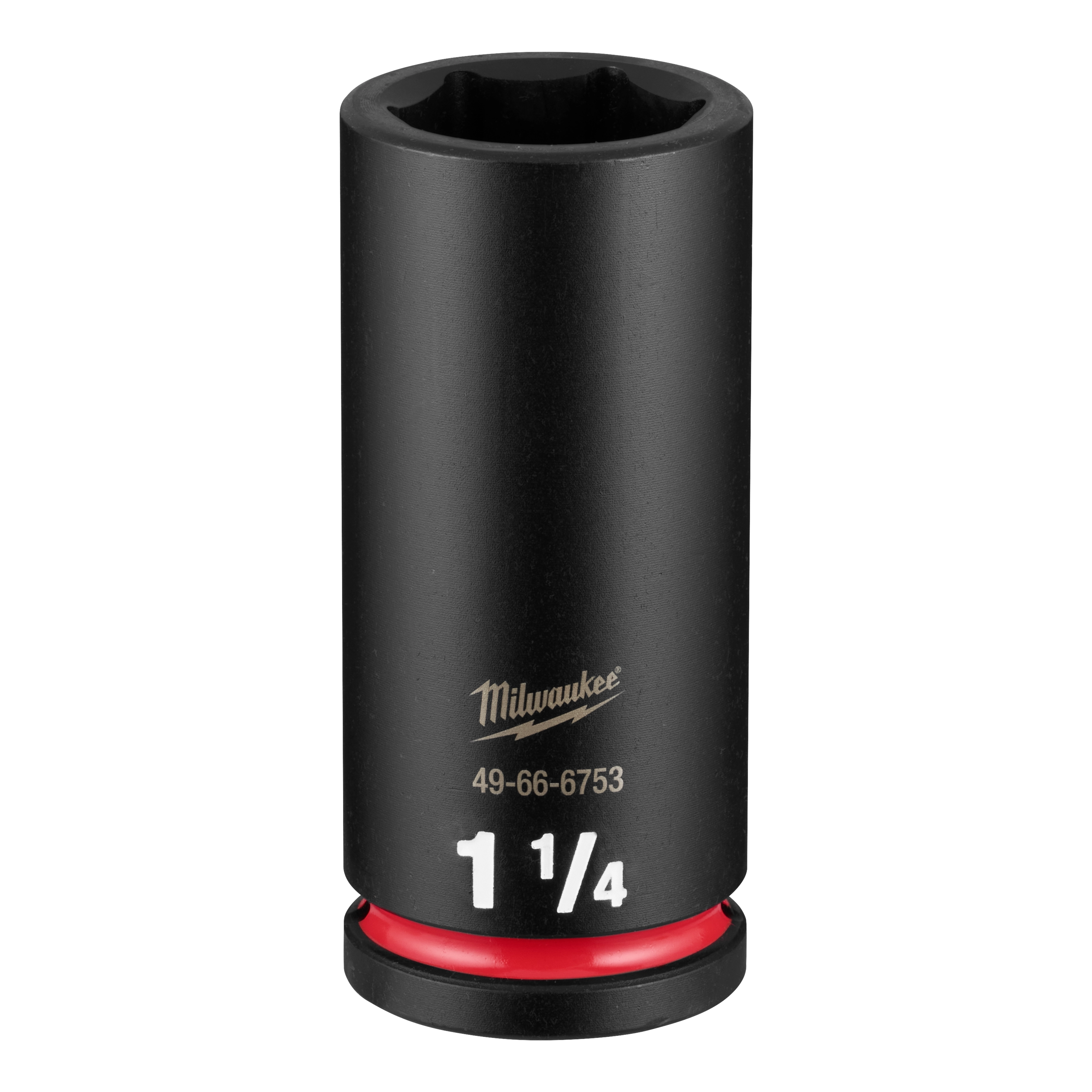 SHOCKWAVE Impact Duty 3/4" Drive 1-1/4" X-Deep 6 Point Socket standing upright with size marking visible.