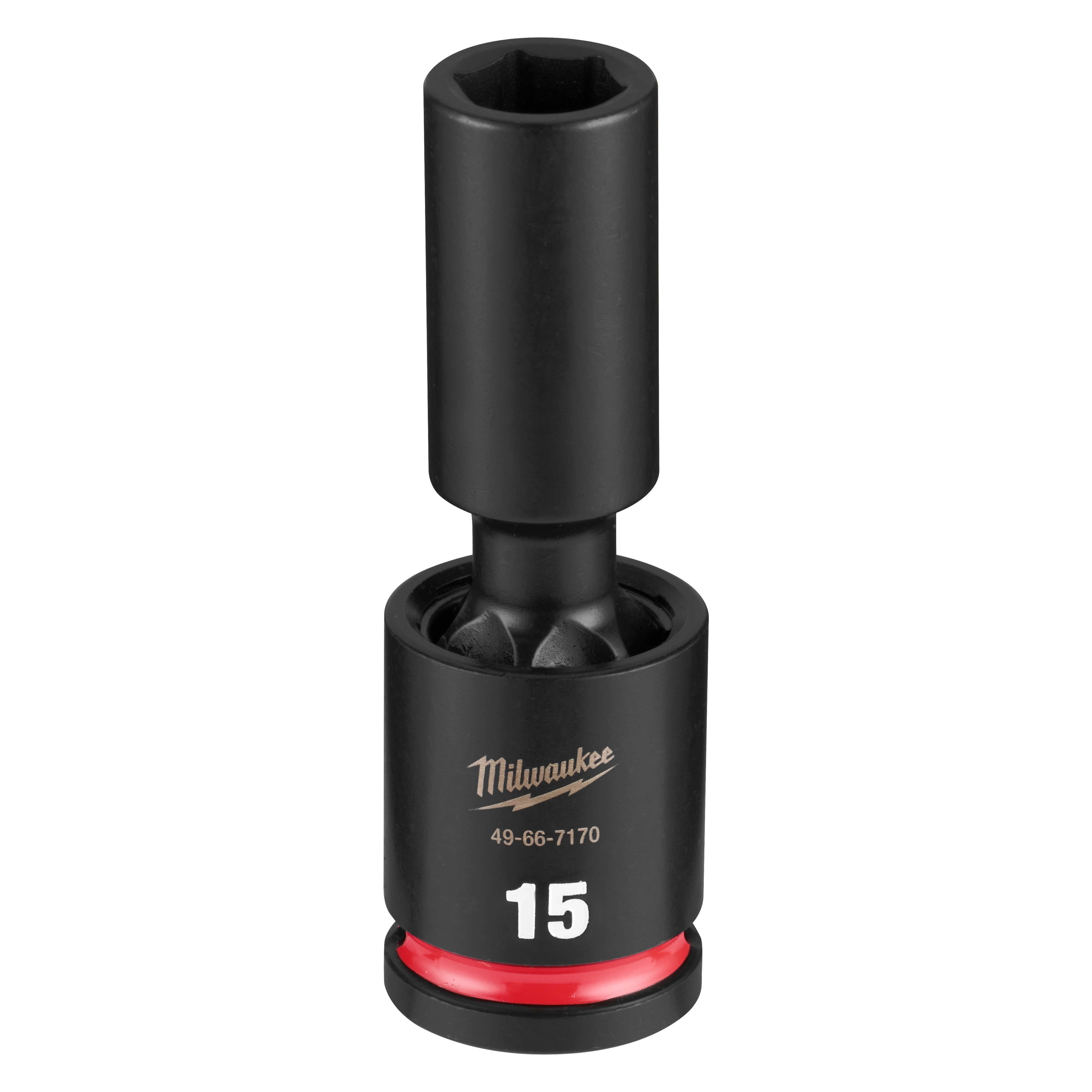 SHOCKWAVE Impact Duty 1/2" Drive 15MM Deep Swivel Socket standing upright on a plain background.
