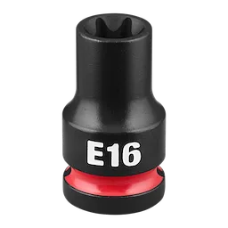 SHOCKWAVE Impact Duty 1/2" Drive E-Torx E16 Bit Socket standing upright with E16 marking and red band near base.