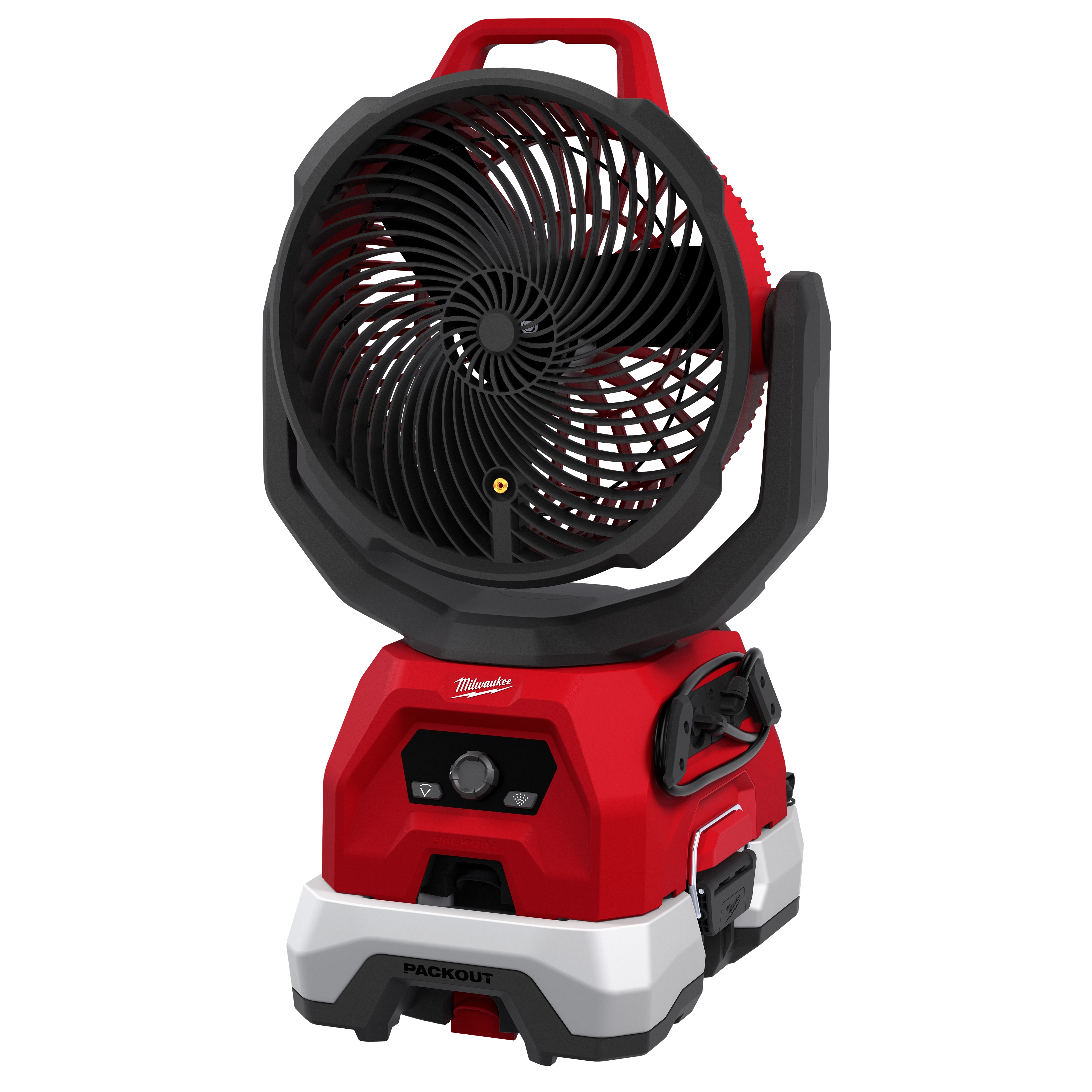 M18 Brushless 11’’ Oscillating Misting Fan + 1gal Water Tank standing upright with front controls and large circular fan grill.