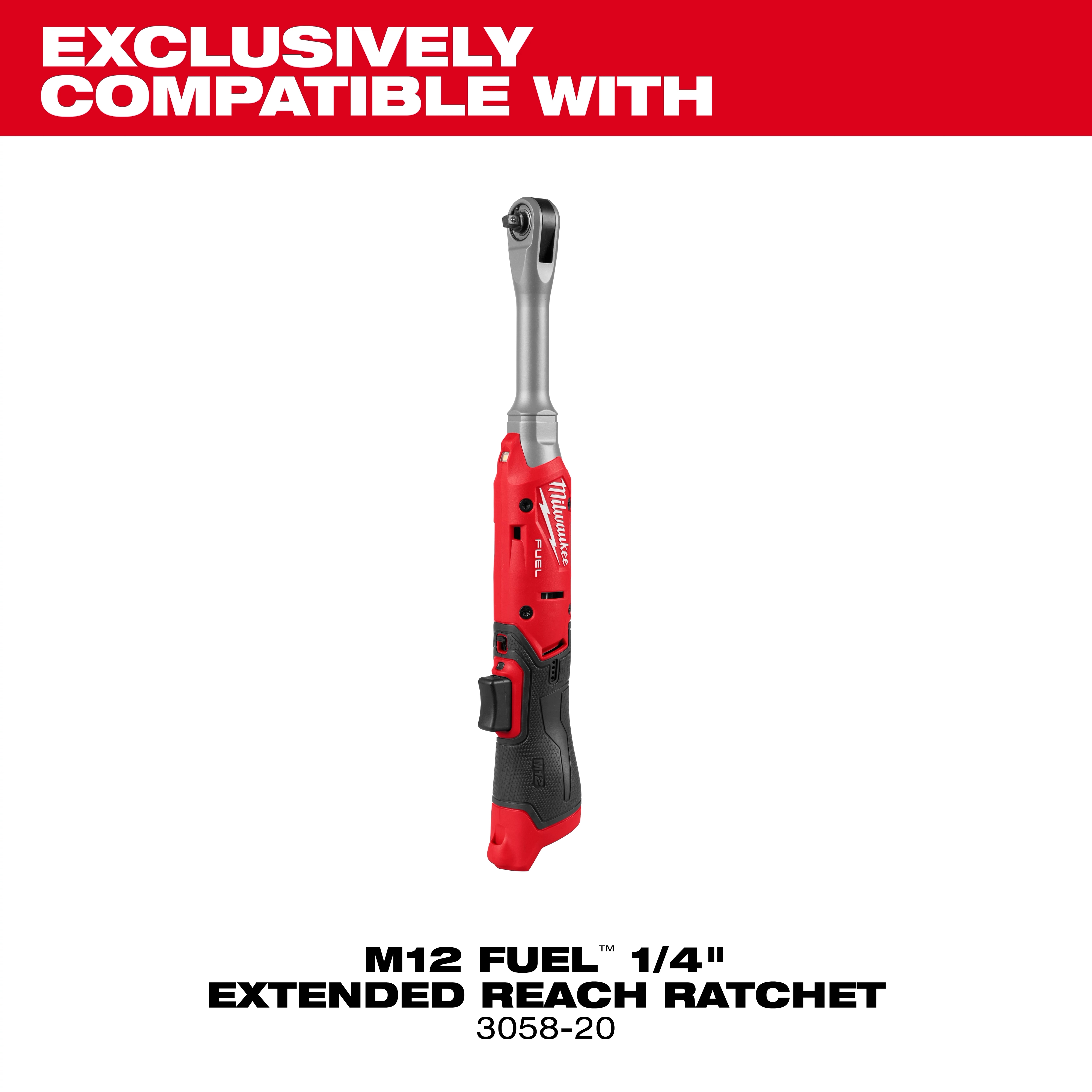 M12 FUEL 1/4" Extended Reach Ratchet Protective Boot shown on a red and black extended reach ratchet tool.