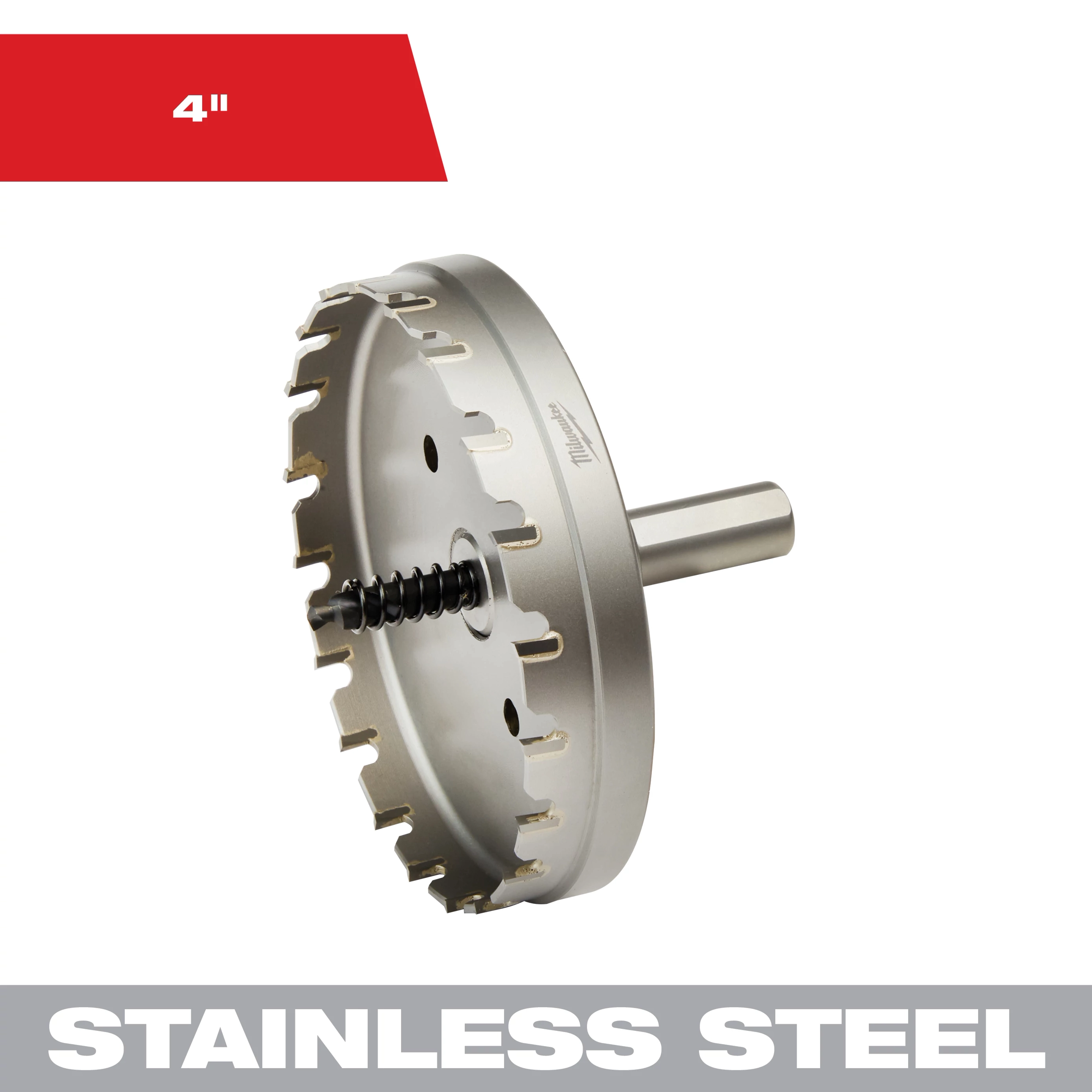 4 in. Carbide Hole Cutter (1-Pack) features a stainless steel body with carbide teeth for drilling large holes.